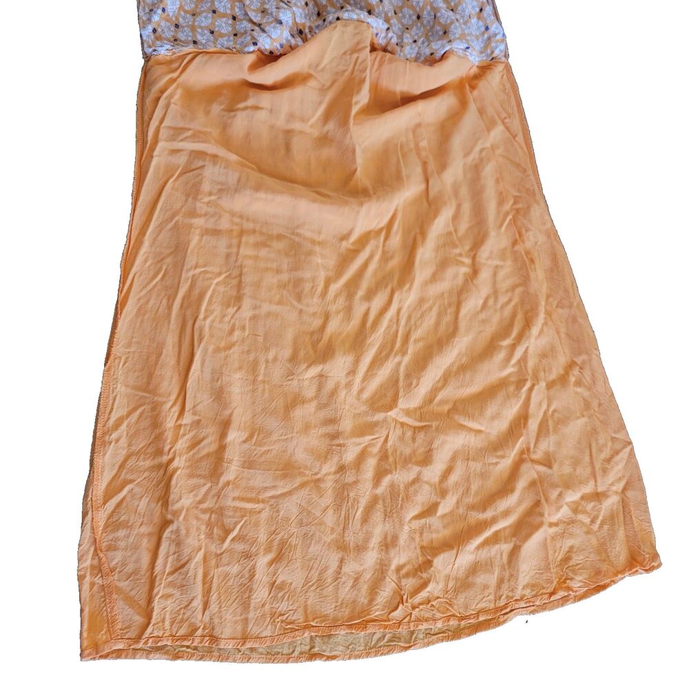 Women's Tiered Maxi Dress w/Pockets SZ L Peasant Boho Orange Blue Diamond - Picture 11 of 14